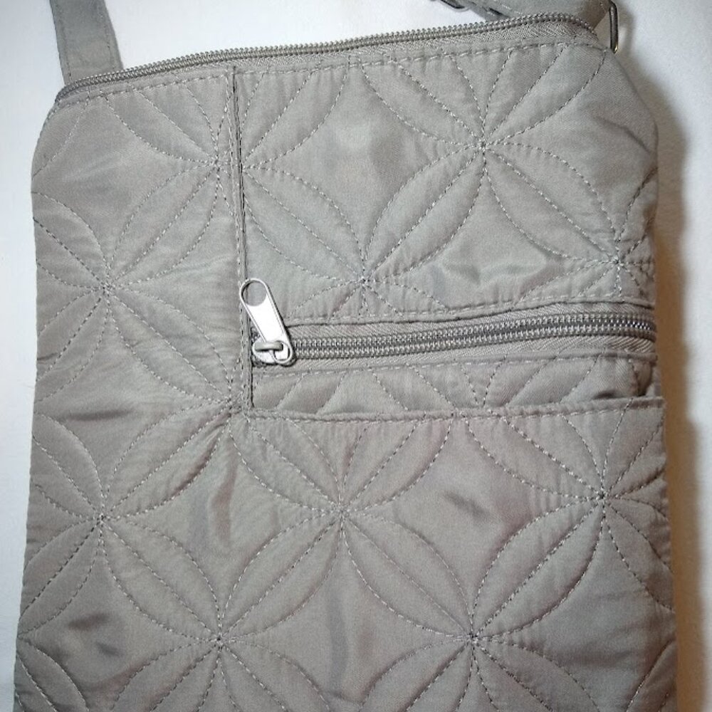 NWOT taupe/mushroom/gray crossbody bag quilted flower pattern